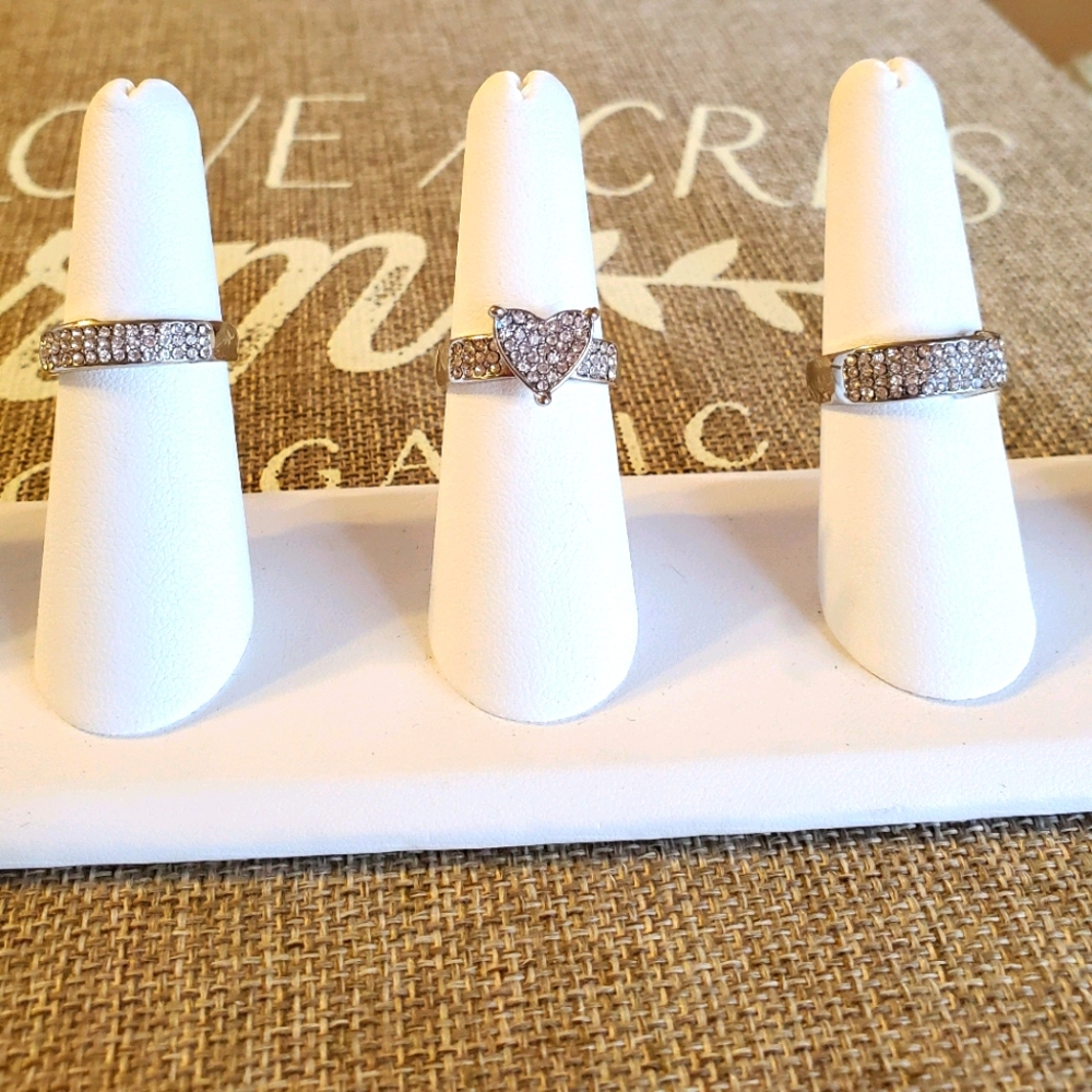Stackable Silver Rhinestone Heart Trio Ring Set - Picture 3 of 16